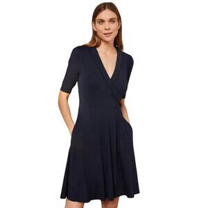 Boden NWT Fixed Wrap Jersey Dress Navy Pockets Size 10R